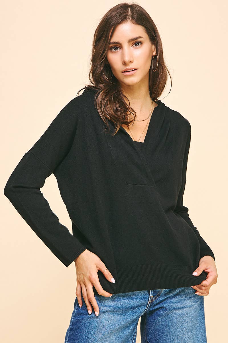 HOODED SWEATER CARDIGAN - BLACK: M