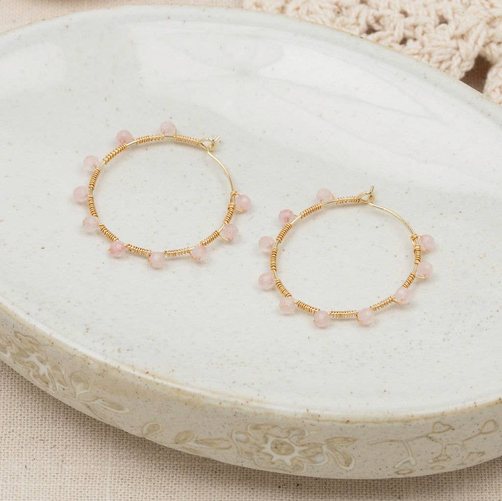 Pritti Hoops-Rose Quartz: Silver/Rose Quartz