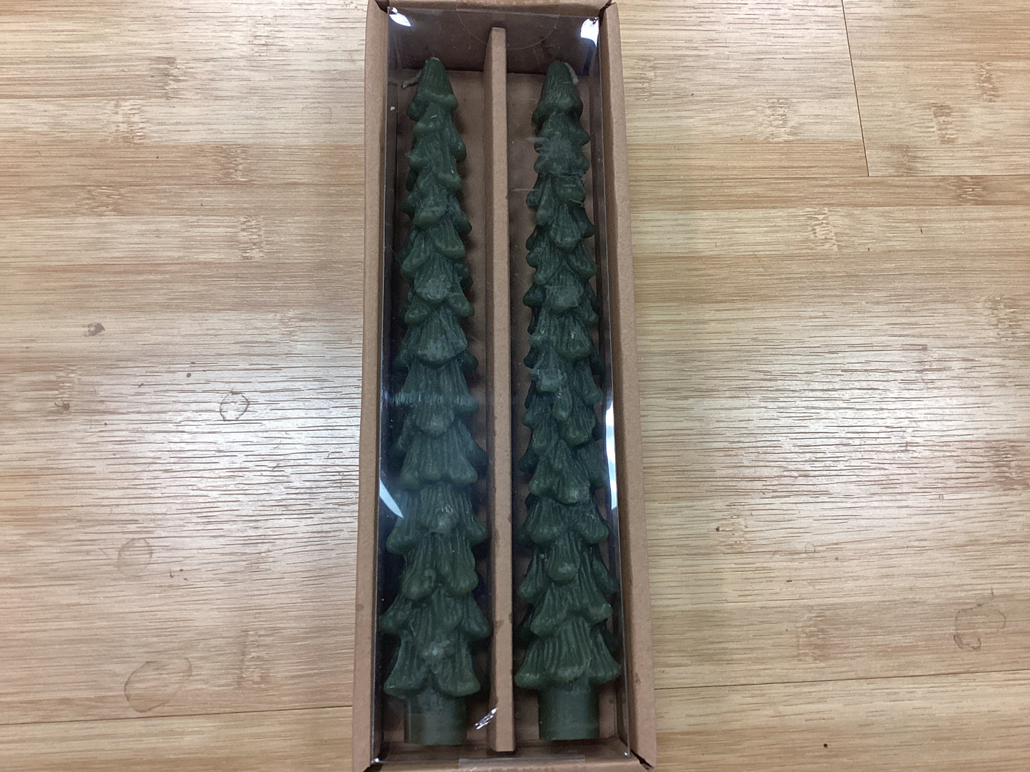 10” tree shaped taper candle/green/2 in a box