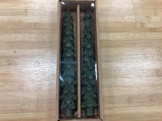 10” tree shaped taper candle/green/2 in a box