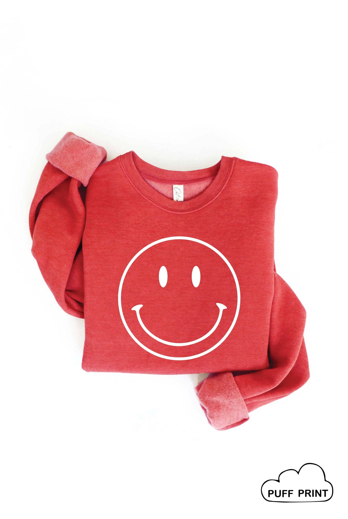 SMILEY FACE Puff Print Graphic Sweatshirt: HEATHER ROYAL blue/ M