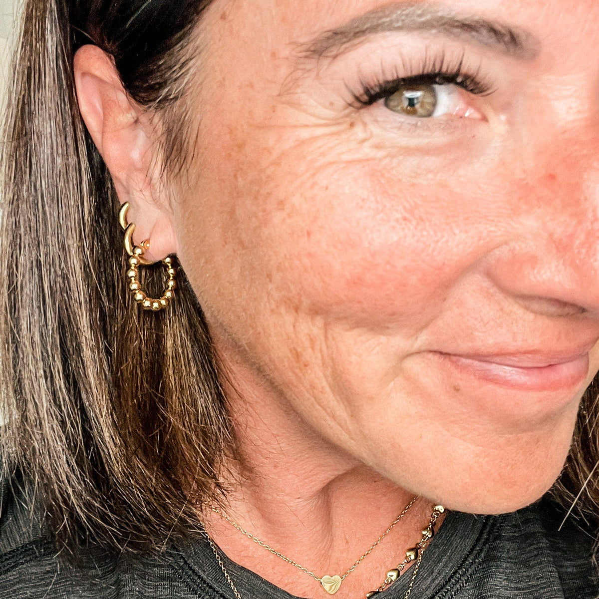 Beaded Gold Hoop Earrings, 18K Gold