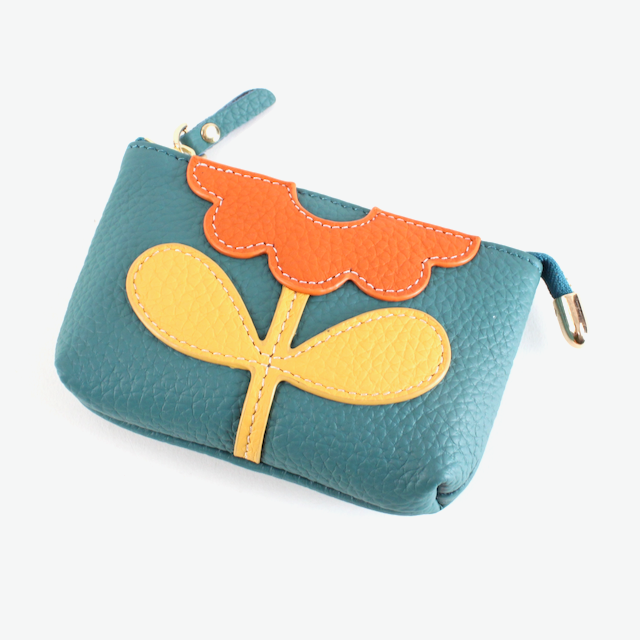 PL23002 Flower Applique Leather Coin Purse: Yellow