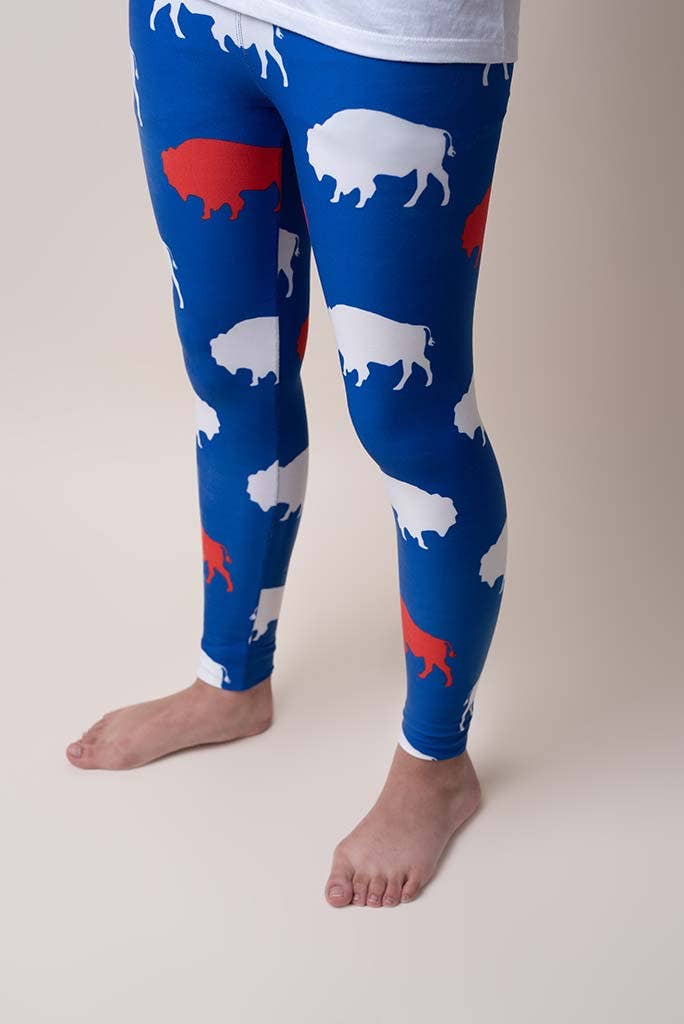 Kid's Red and Blue Buffalo Leggings: Kid's Large/X-Large