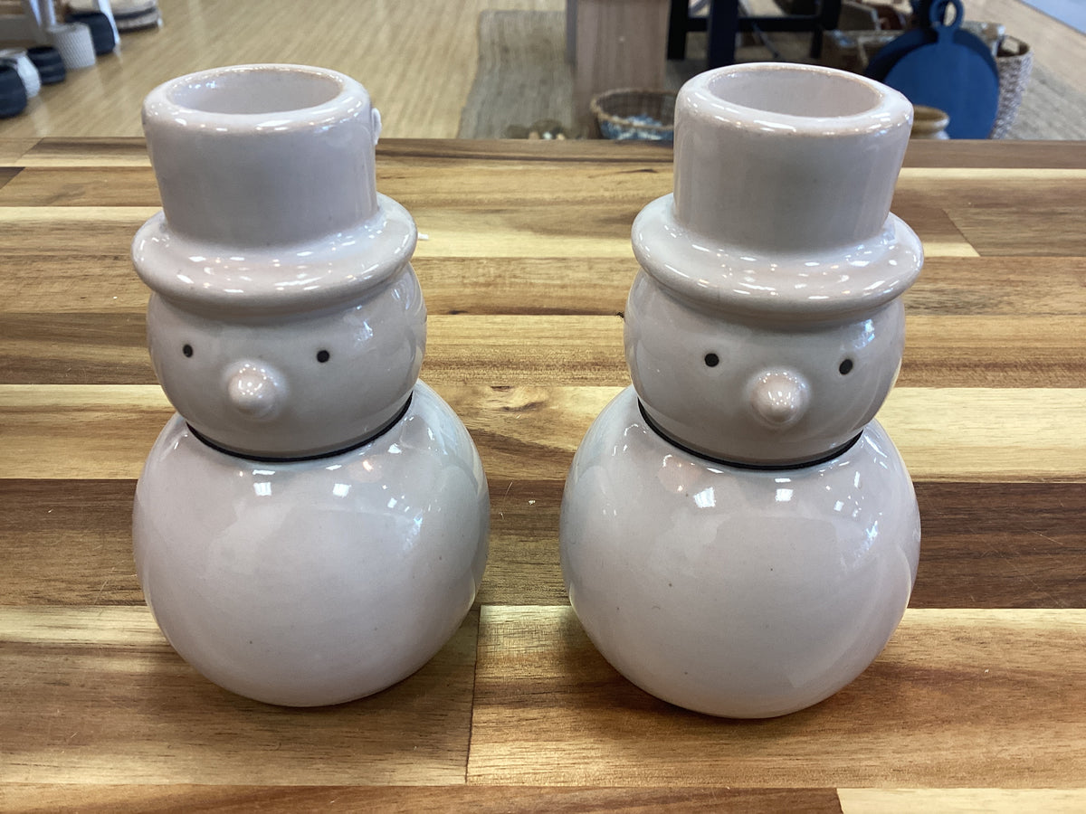 Snowman taper candle holder