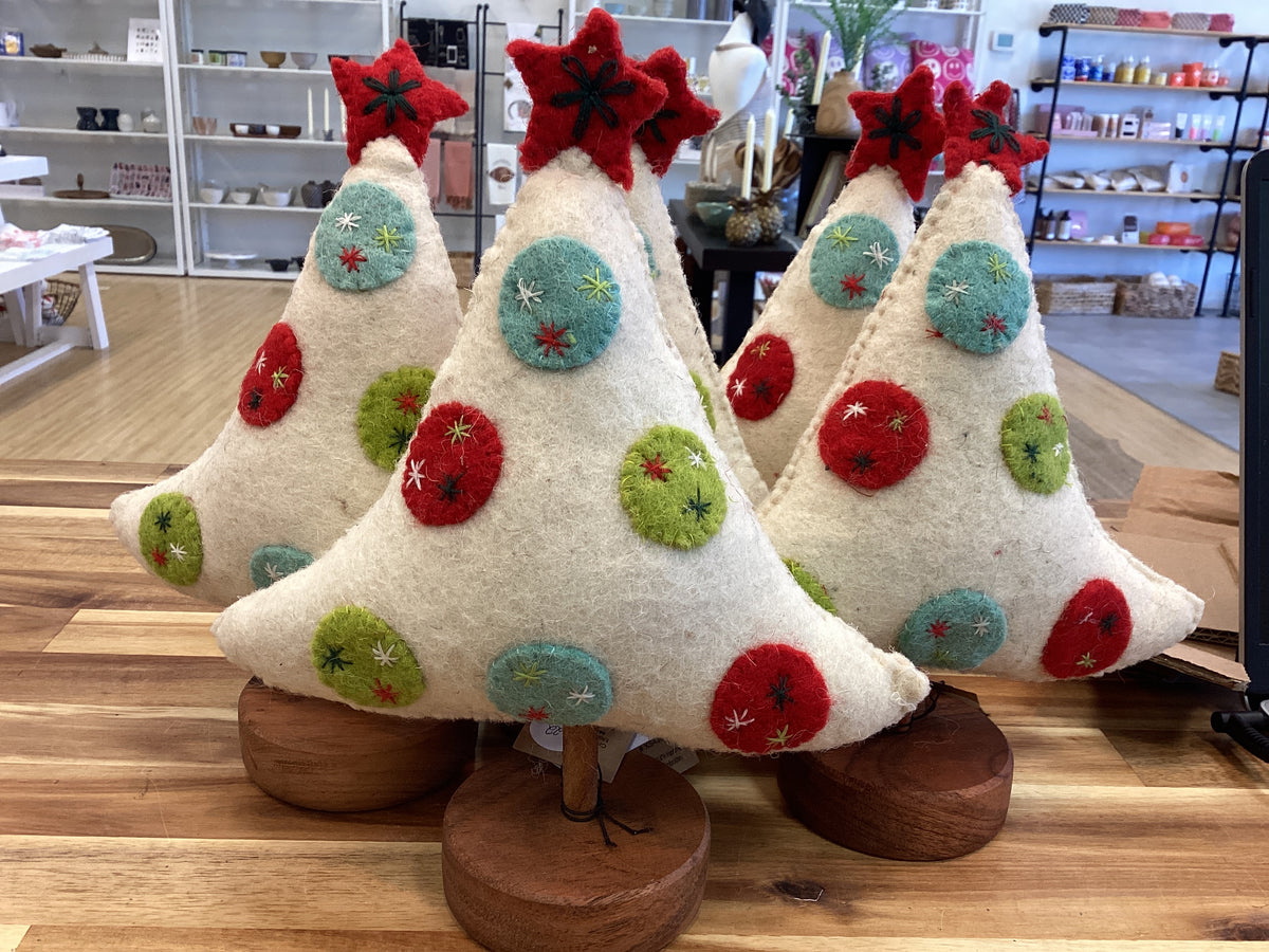 Wool felt tree with embroidered circles