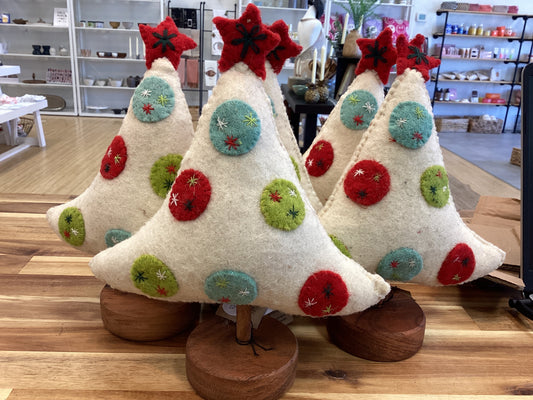 Wool felt tree with embroidered circles