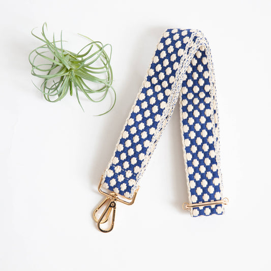 Guitar Style Strap - Blue & Cream Dot