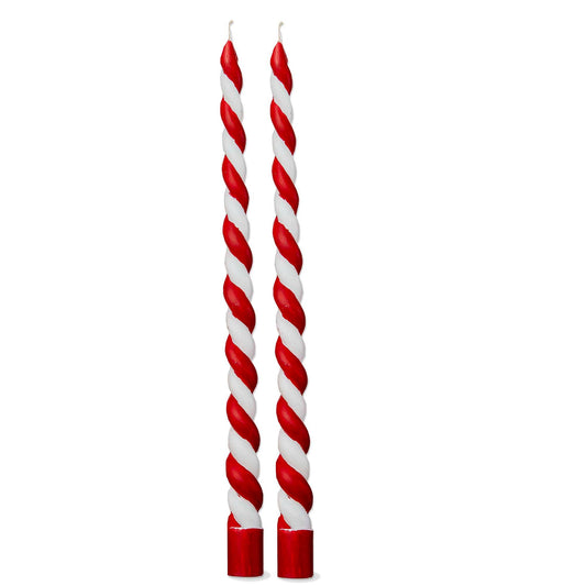 Christmas Twist Taper Candles Set of 2: Red / Paraffin Wax