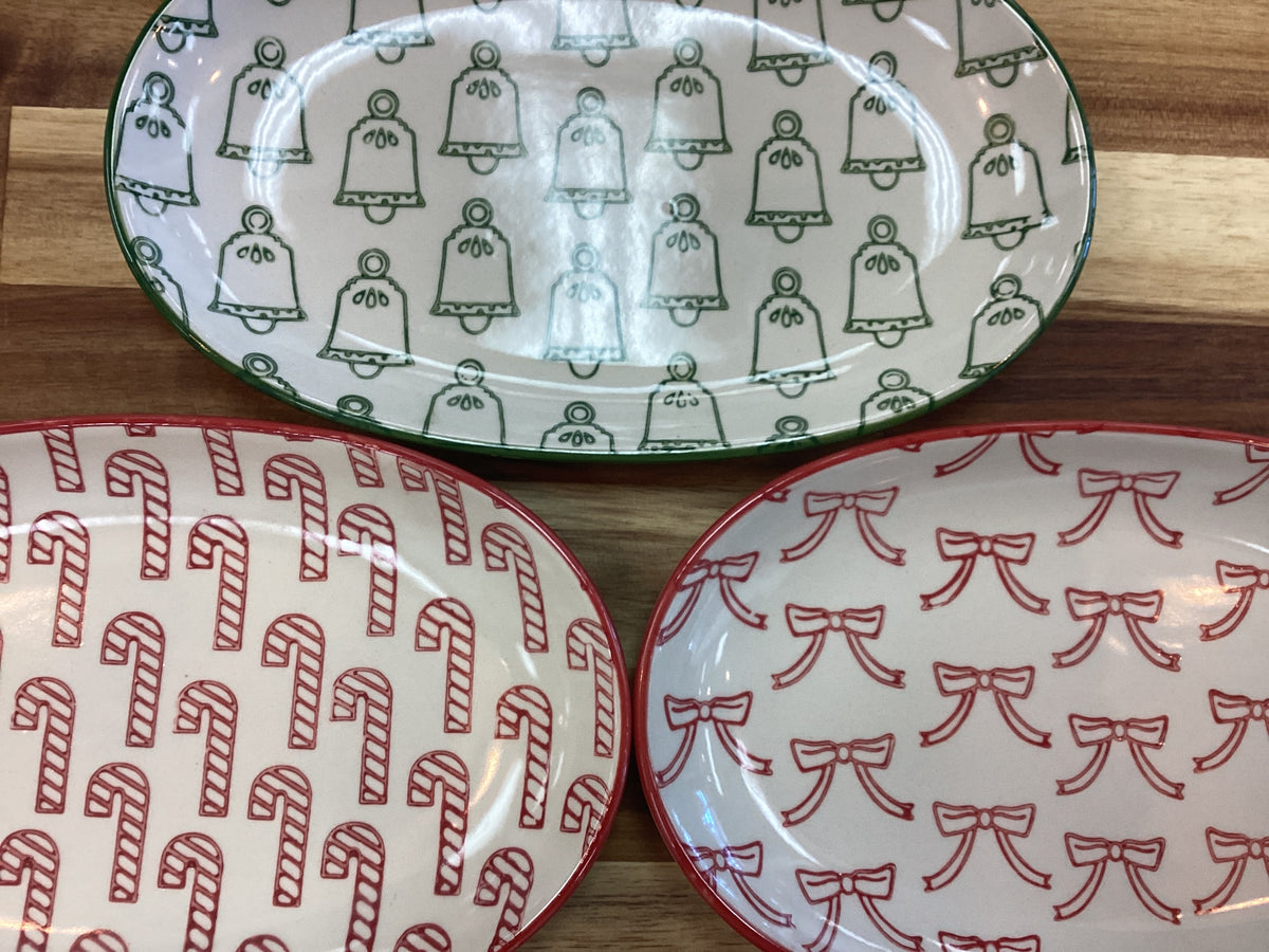 Christmas platters… bell, bow, Candy cane