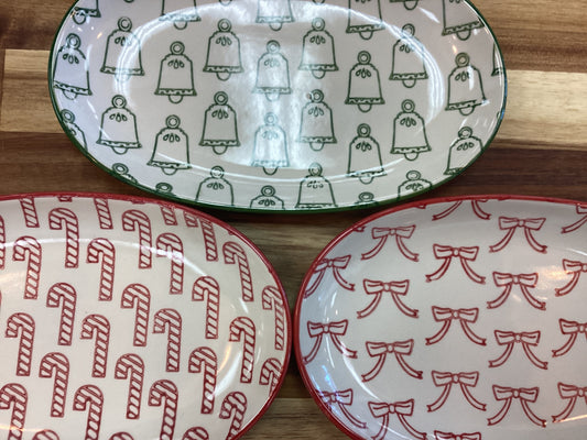 Christmas platters… bell, bow, Candy cane