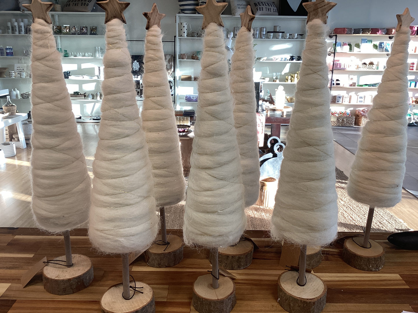 18” wool Christmas tree, wood base