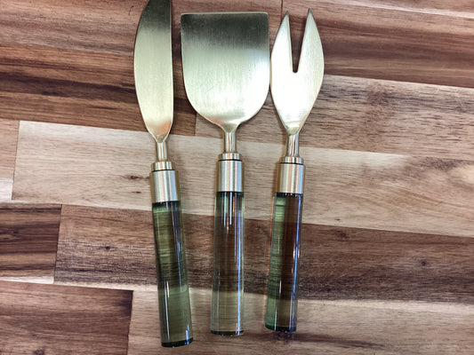 Cheese knives…gold with green handle