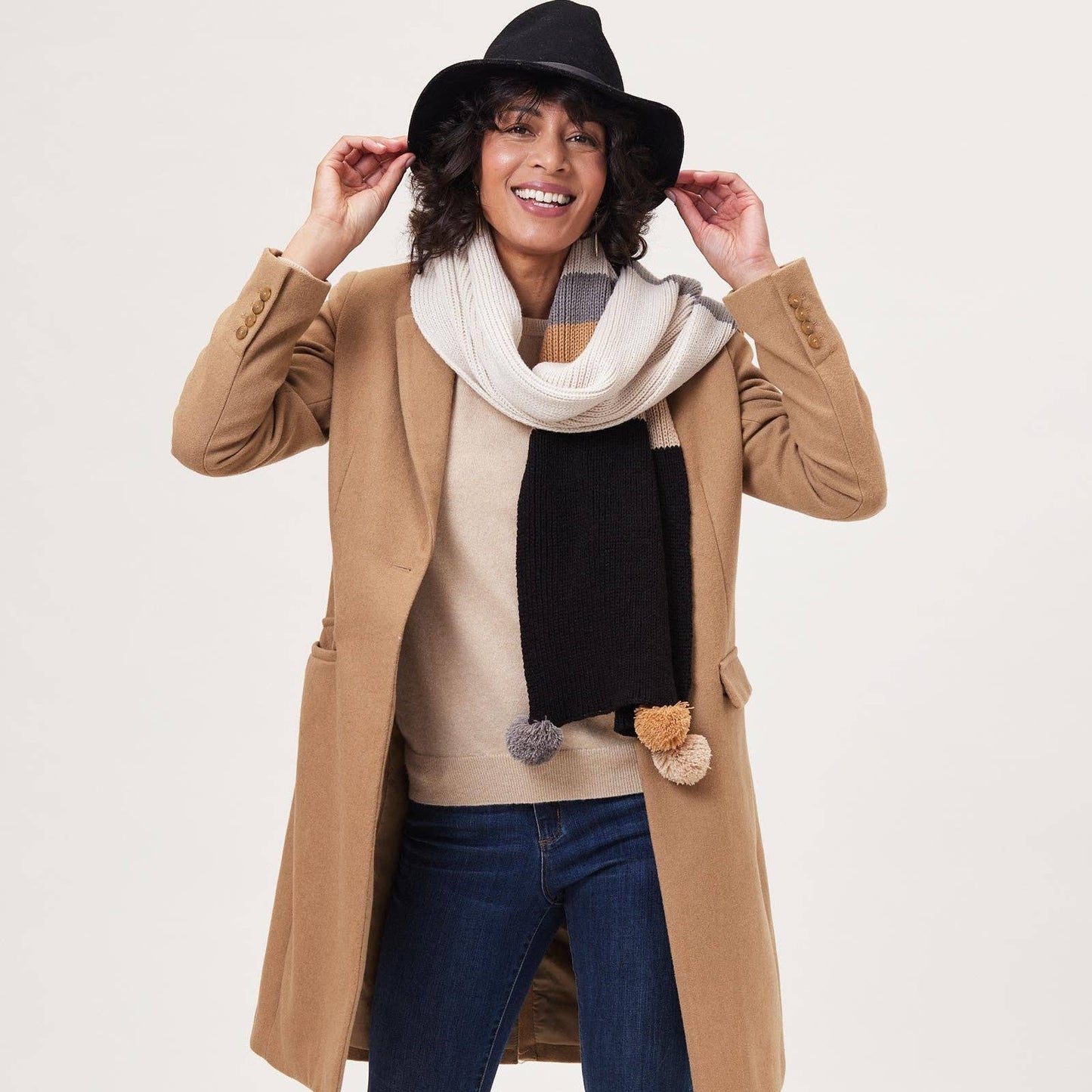 PICCADILLY BLACK TAN Stripe Scarf