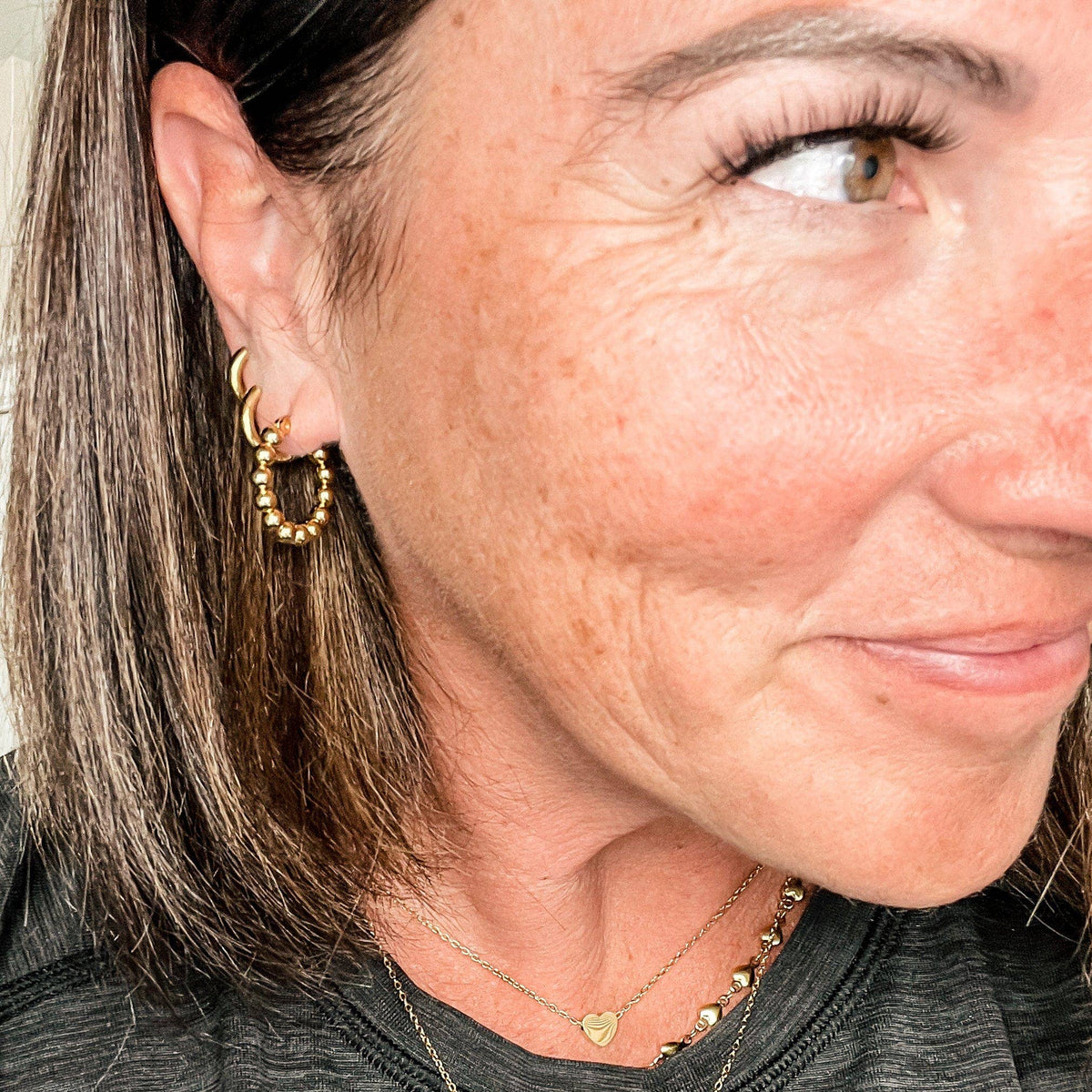 Beaded Gold Hoop Earrings, 18K Gold