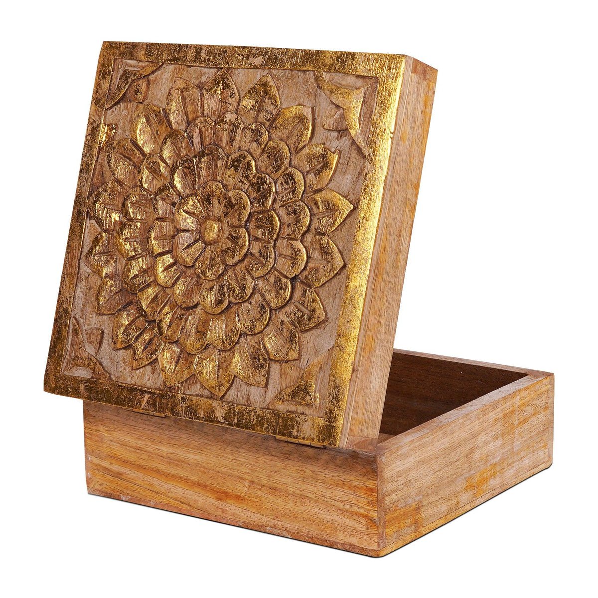 Blossom Box in Gold and Natural: Medium- 7.5” x 7.5” x 3.5”