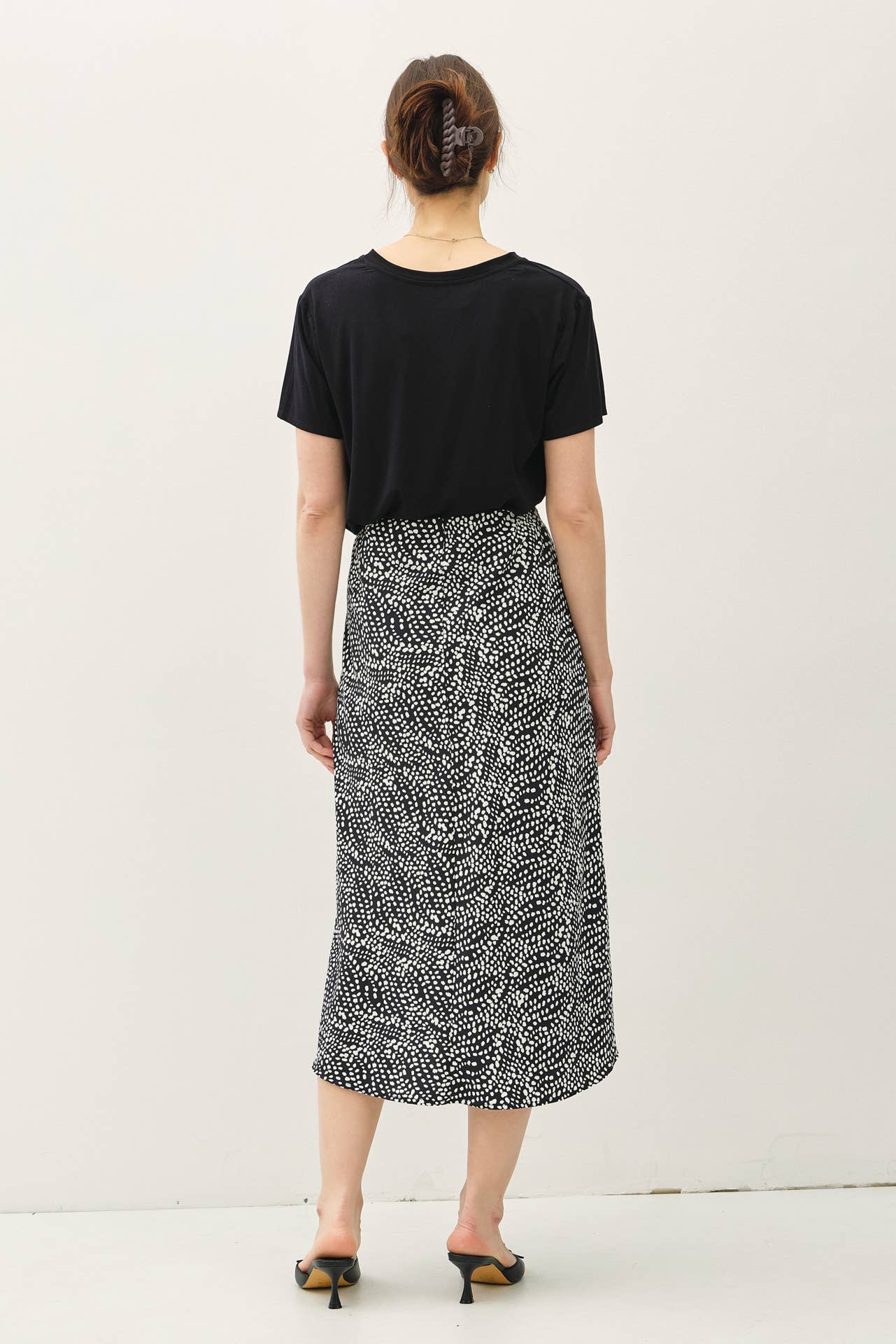 PRINT MIDI SKIRT WITH ELASTIC WAISTBAND: Indigo / M