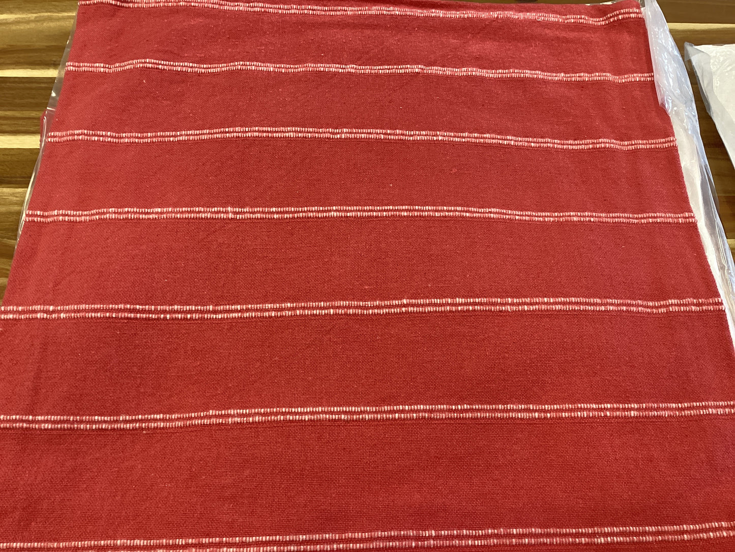 18” sq pillow with stripes, red and white