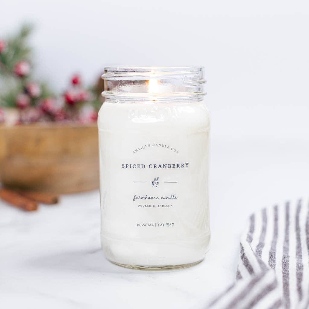 Spiced Cranberry - Soy Wax Mason Jar Candle: 8 oz