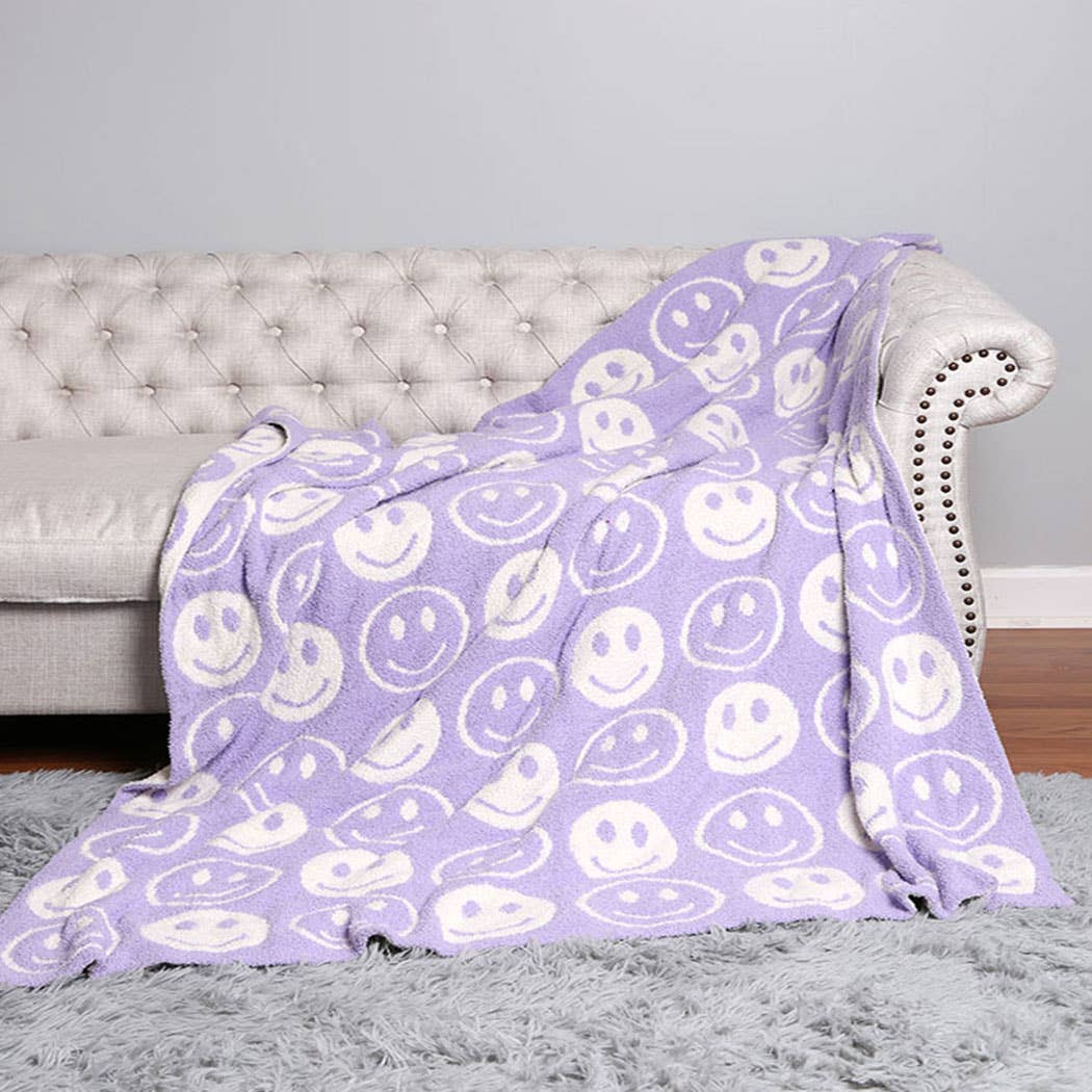 Happy Face Patterned Throw Blanket: ONE SIZE / MINT