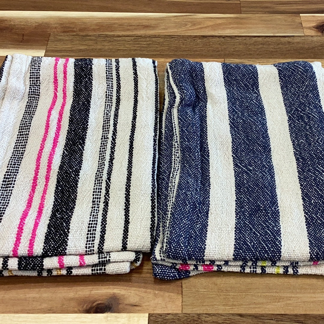 Woven cotton teal towel w/ strips