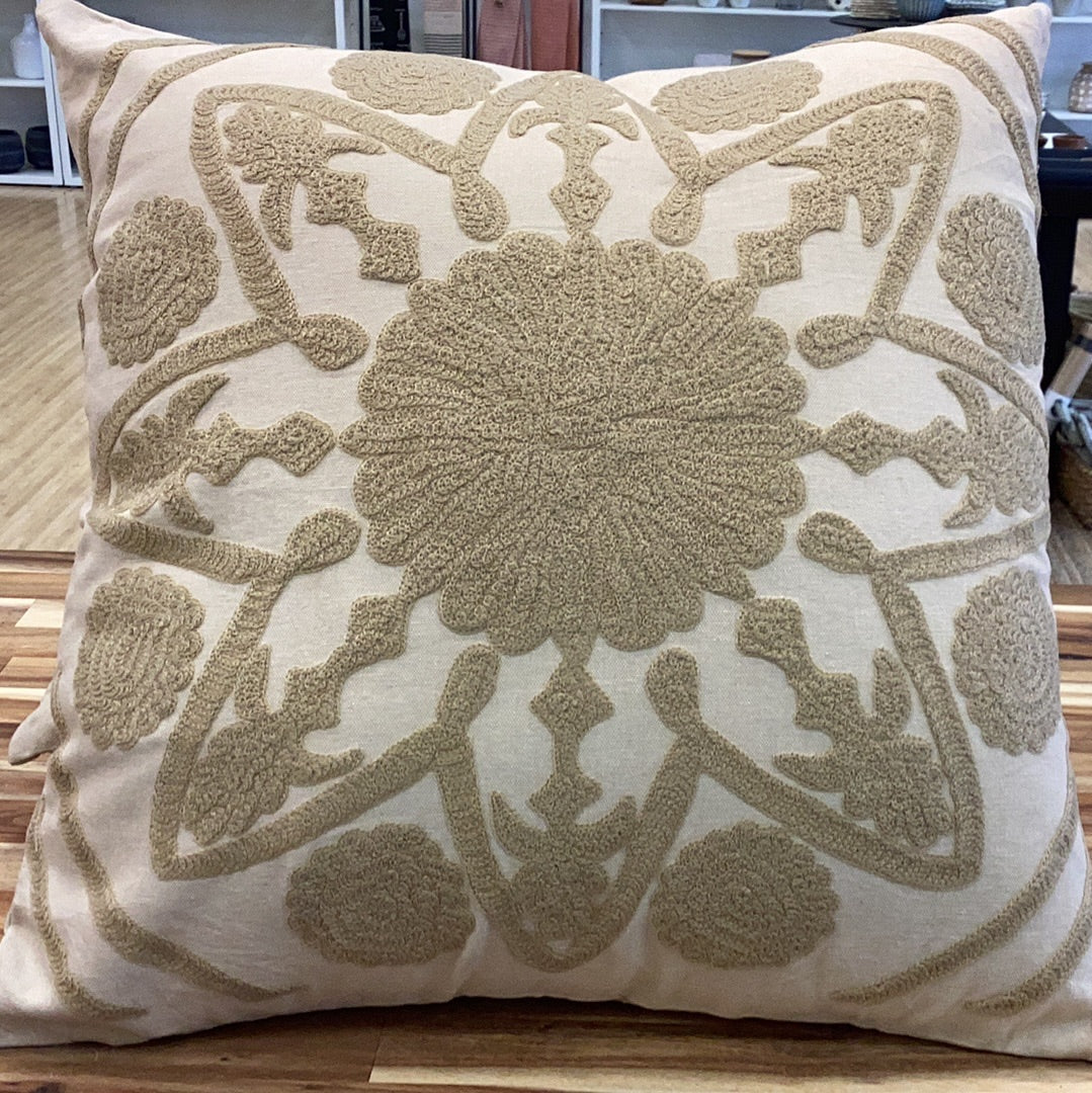 20” pillow with embroidery…beige