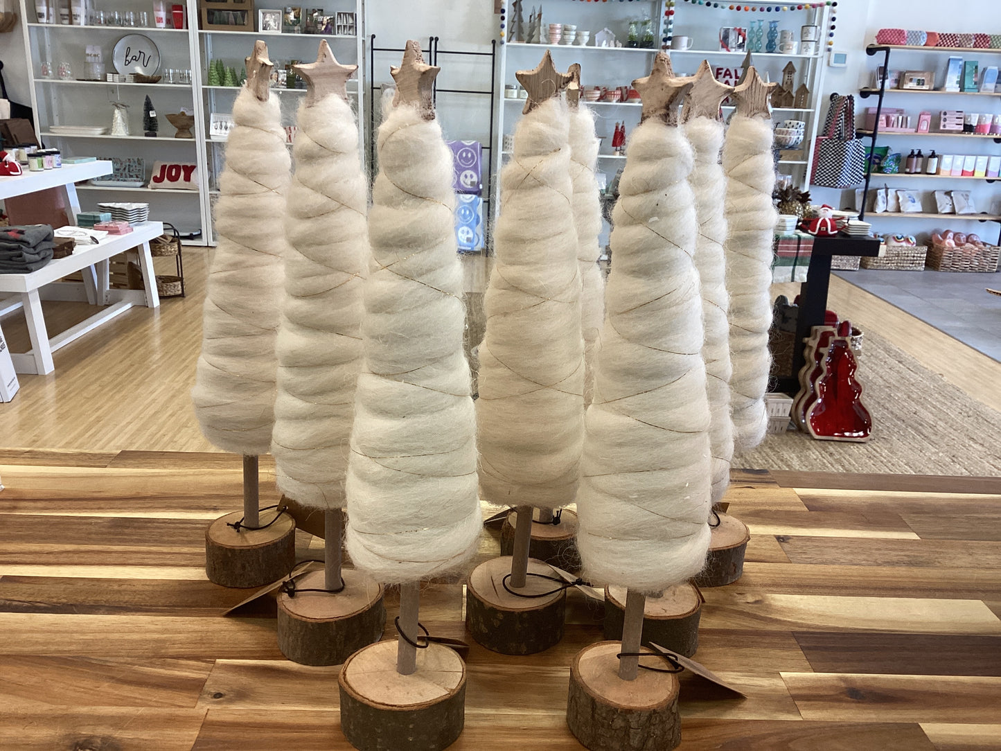 13” wool Christmas tree, wood base