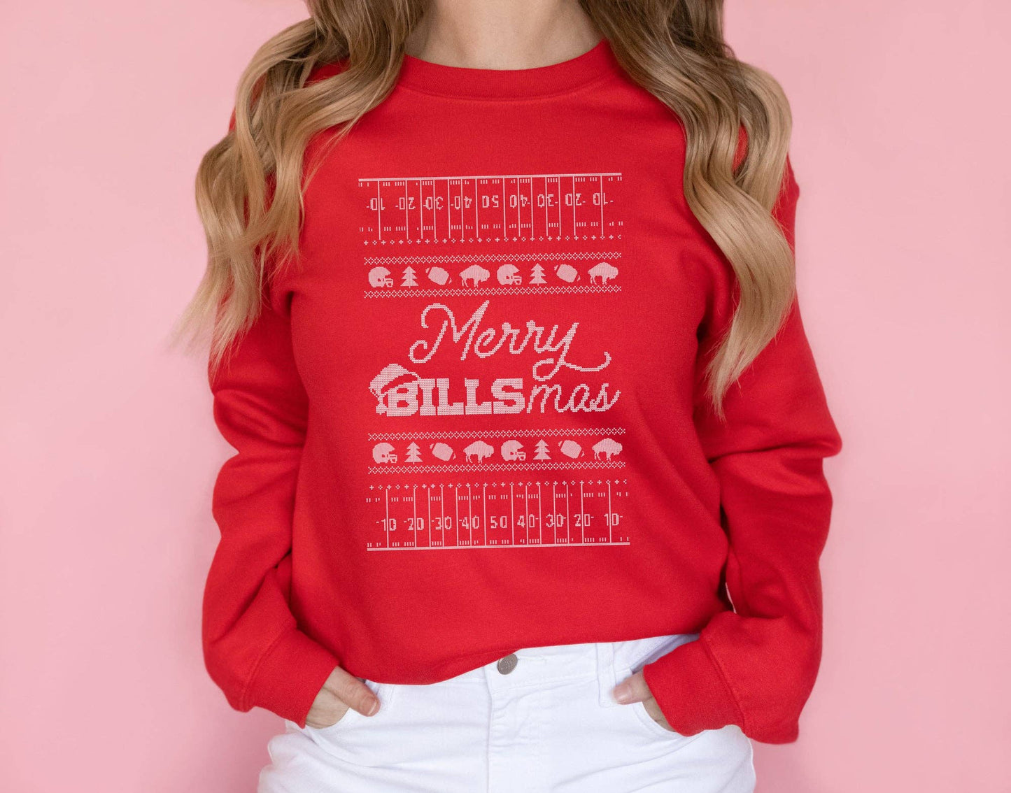 Merry Billsmas Ugly Christmas Sweater Crewneck Sweatshirt: Red / Unisex XL