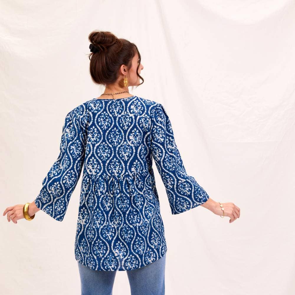 Sara Indigo Bohemian Tunic: M