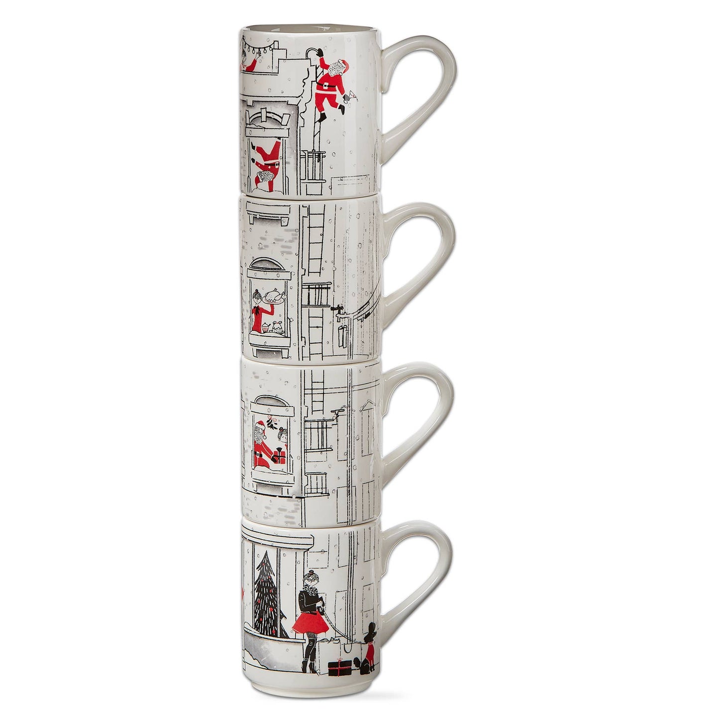 SALE Christmas Santa Cityscape Stacking Mug Set of 4 - Multi