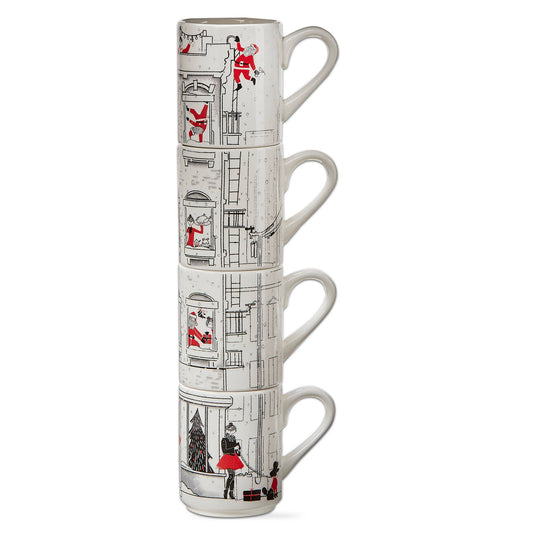 SALE Christmas Santa Cityscape Stacking Mug Set of 4 - Multi