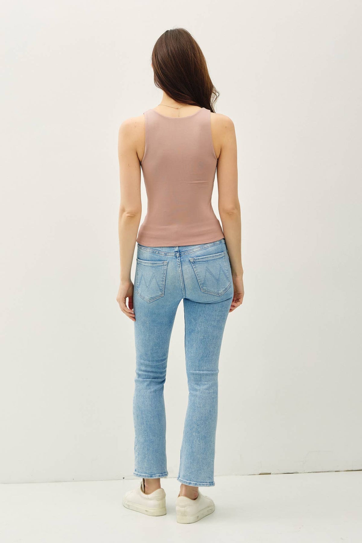 BASIC FULL LENGTH V-NECK TANK:White / L