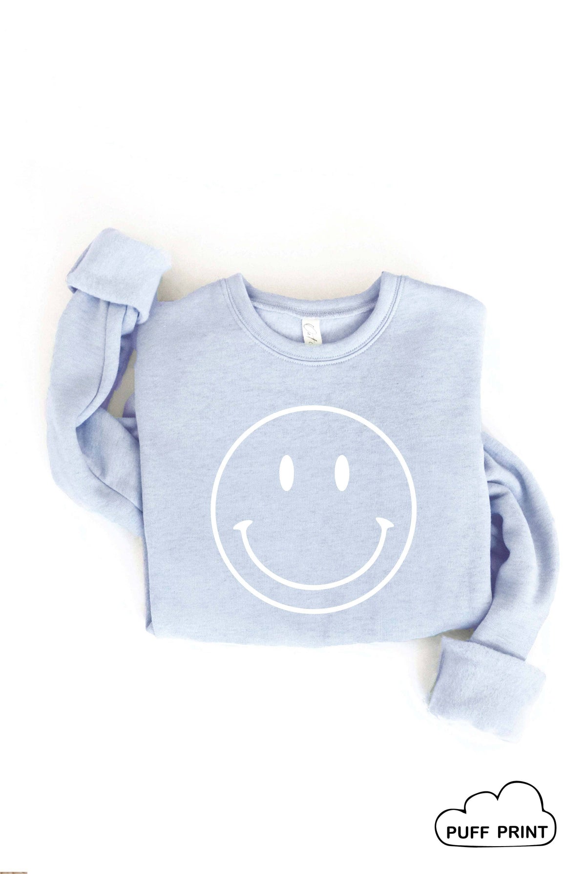 SMILEY FACE Puff Print Graphic Sweatshirt: HEATHER ROYAL blue / L