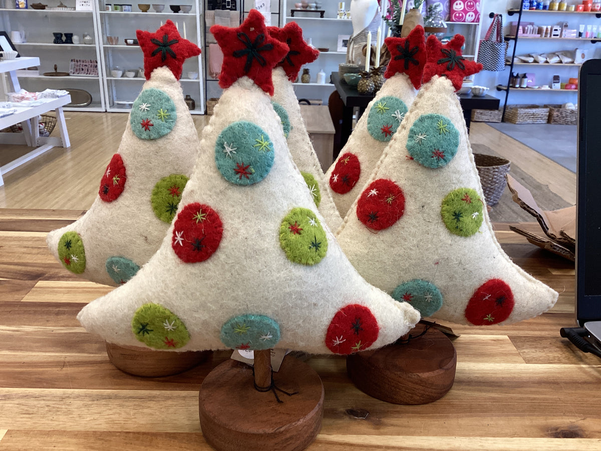 Wool felt tree with embroidered circles