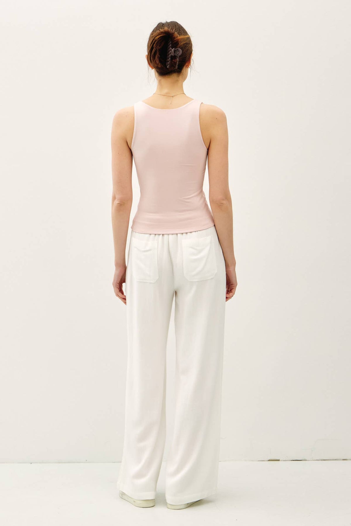 BASIC FULL LENGTH V-NECK TANK:White / L
