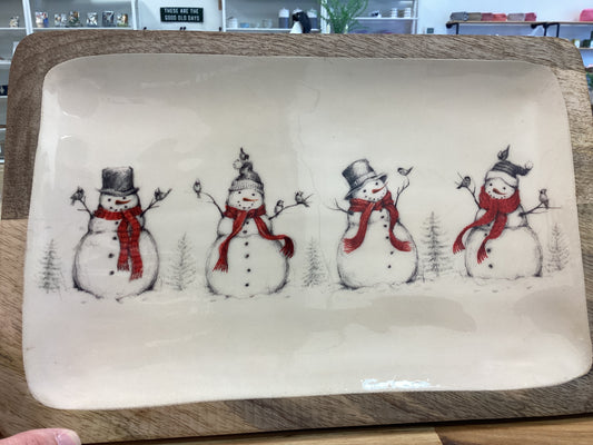 Mango wood tray with snowmen