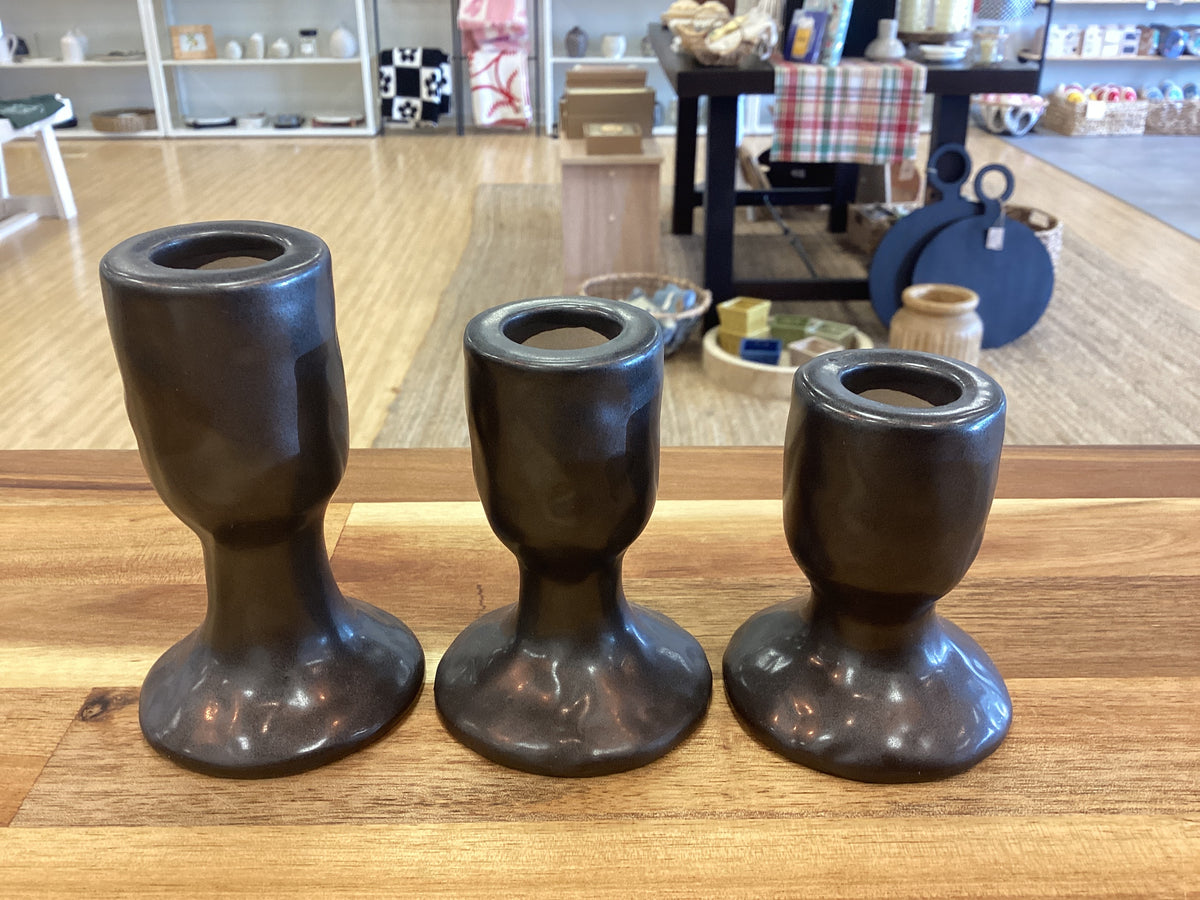 Stoneware taper holders black 3 sizes