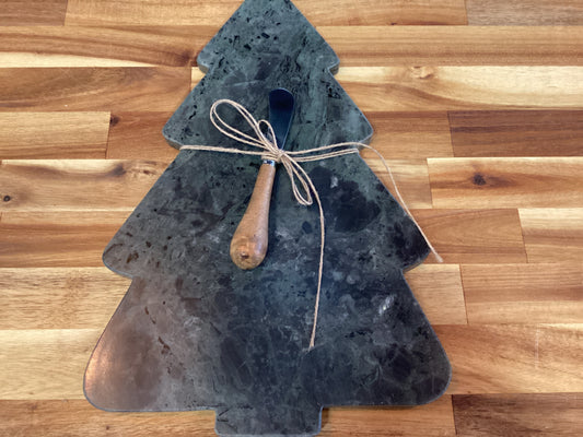 Green Marble tree cutting board w/ knife