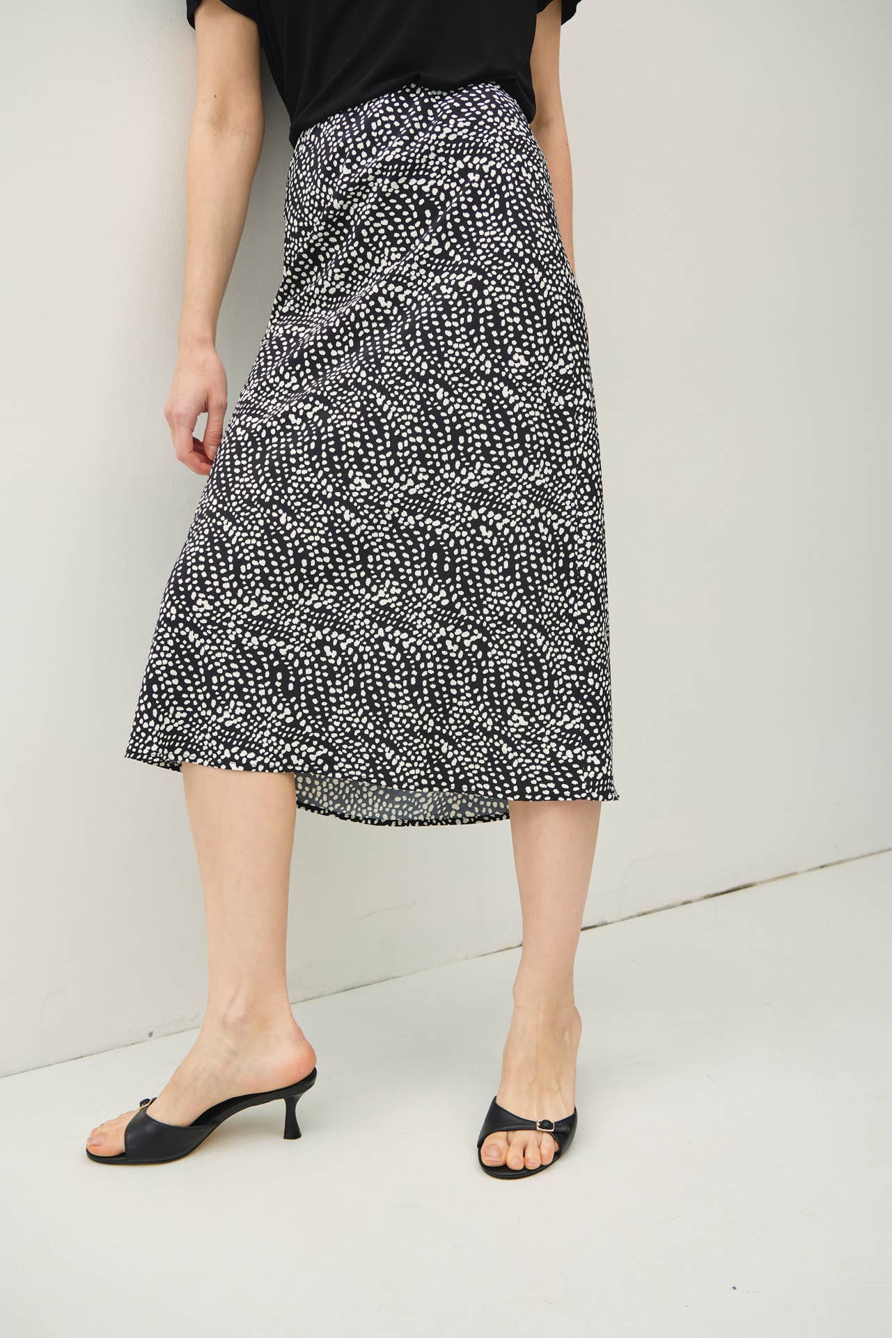 PRINT MIDI SKIRT WITH ELASTIC WAISTBAND: Indigo / M