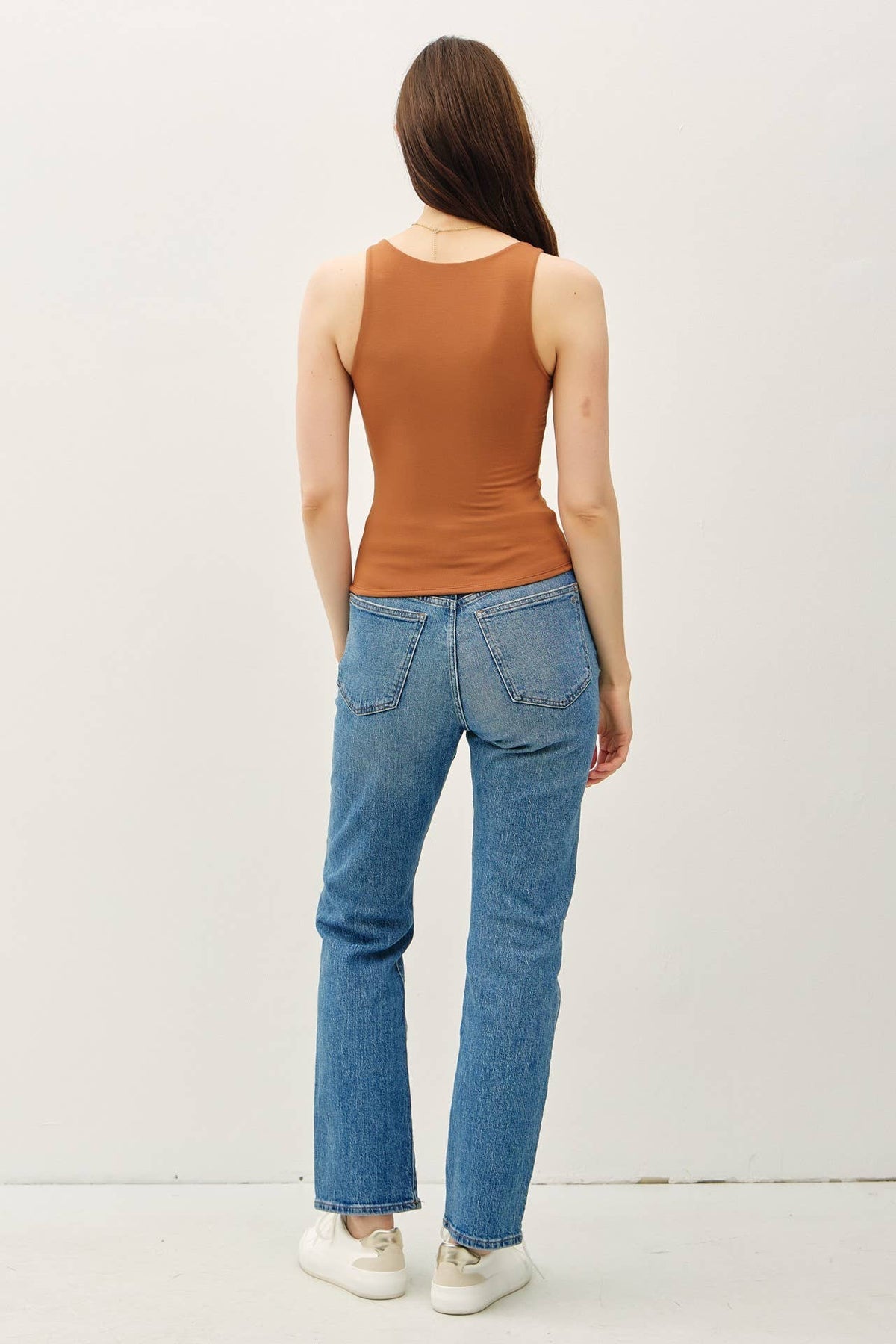 BASIC FULL LENGTH V-NECK TANK:White / L