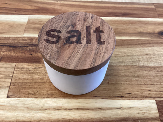 Marble salt and pepper pot w/wood lid
