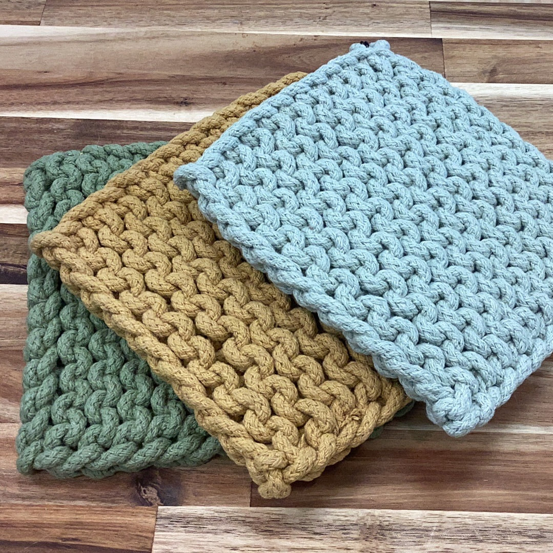 8” square crocheted pot holder…3 colors