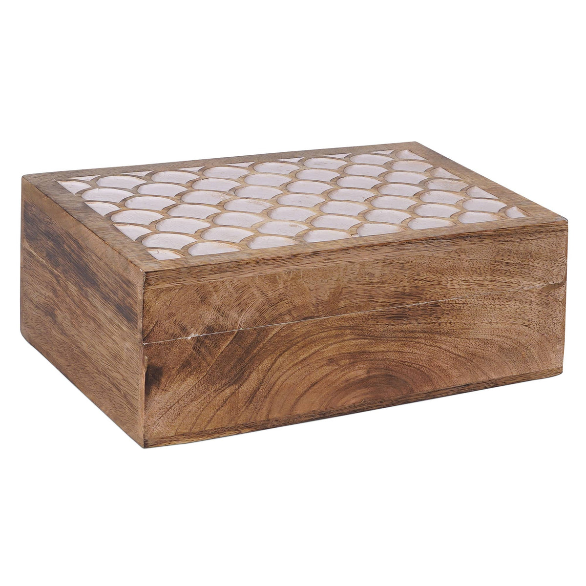 Carved Scallop Boxes in Medium Burnt/White: Medium- 7.5” x 4.5” x 3”