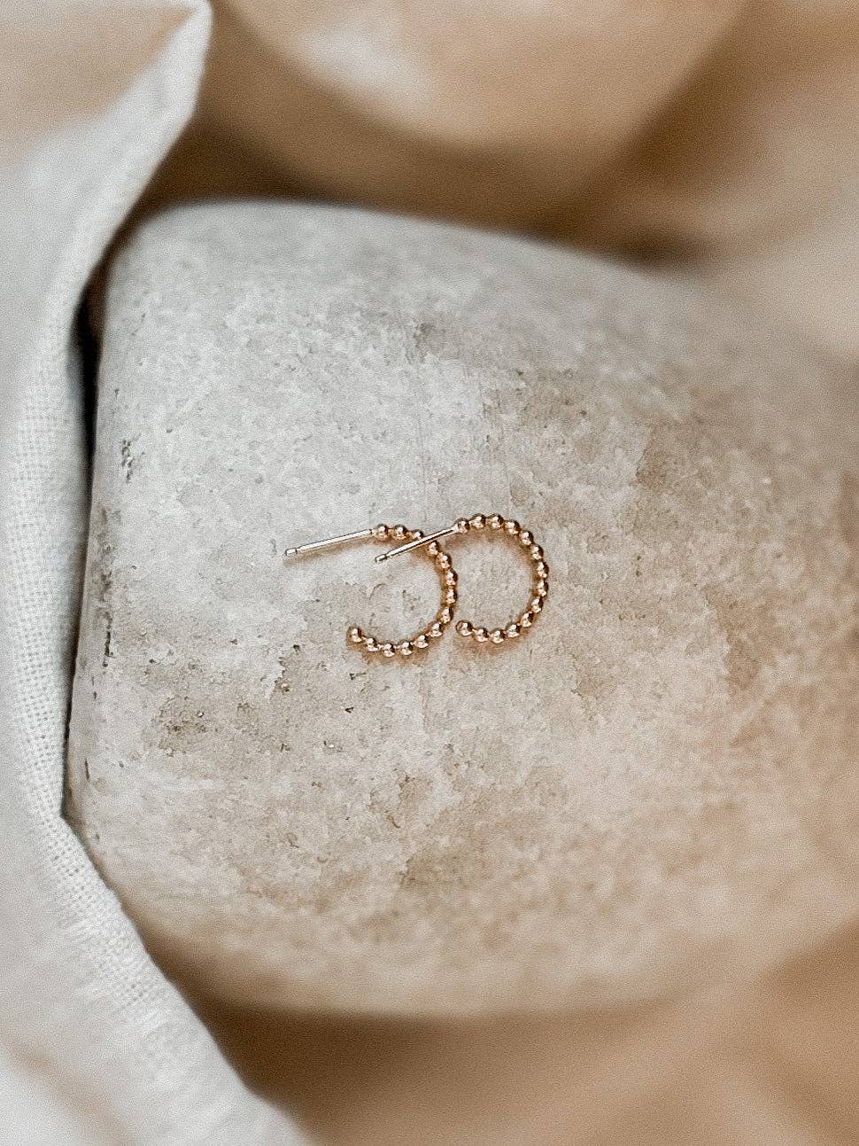 Beaded Huggie Hoop Earring | 14k Gold Fill & Sterling Silver: Silver