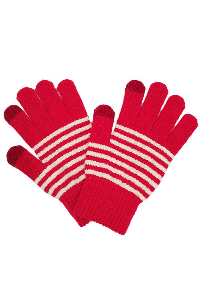 Holiday Striped Gloves: Red