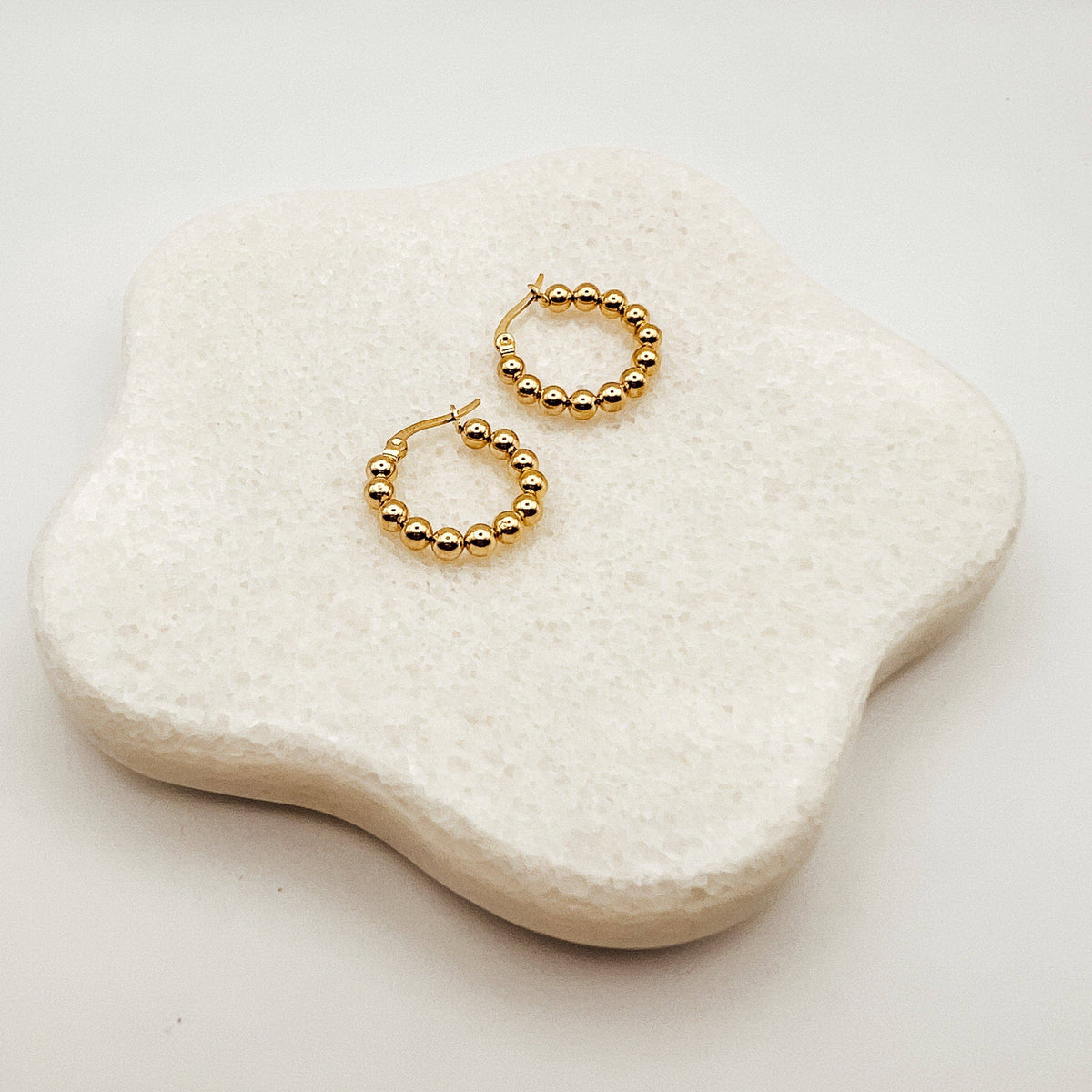 Beaded Gold Hoop Earrings, 18K Gold
