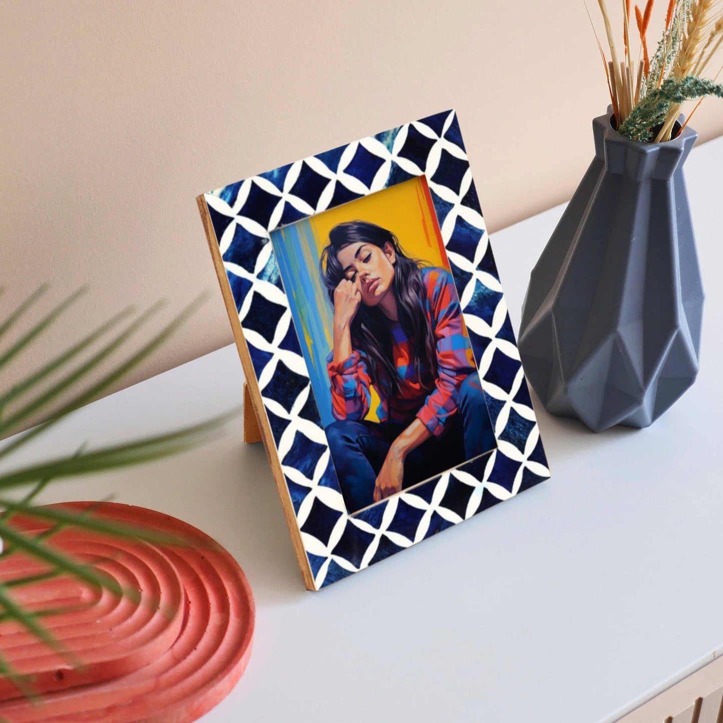Photo Frame Indigo Blue & White 4X6 Inch: Indigo-5