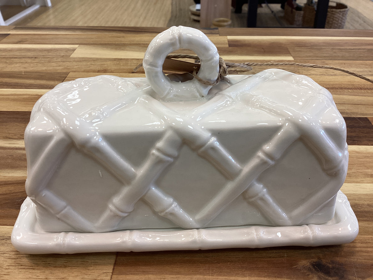 White bamboo butter dish