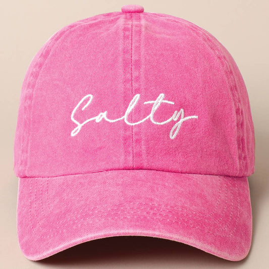 Salty Lettering Embroidery Baseball Cap: HOT PINK / One Size