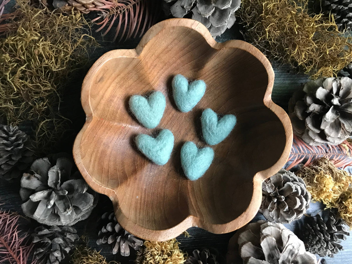 Wool Heart | Felted Wool Mini Decor | 23 Colors: Jasper Green